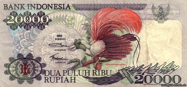 Indonesien, P-132b, 20.000 Rupiah, 1992 - 1995, Paradiesvogel.jpg