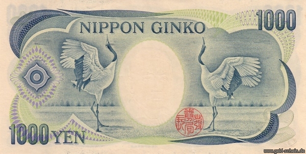 Japan, P-100b, 1.000 Yen, 1993 - 2003, Kranich.jpg