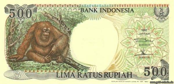 Indonesien, P-128a, 500 Rupiah, 1992 - 1999, Orang Utan .jpg