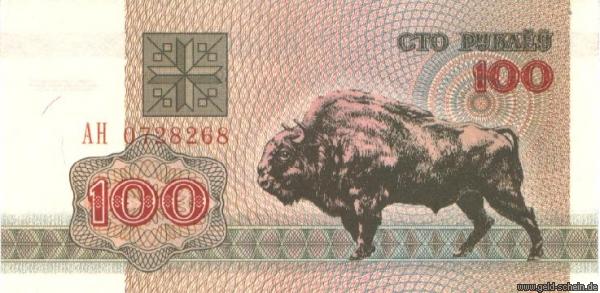Weißrußland, P-8, 100 Rubel, 1992, Wisent .jpg