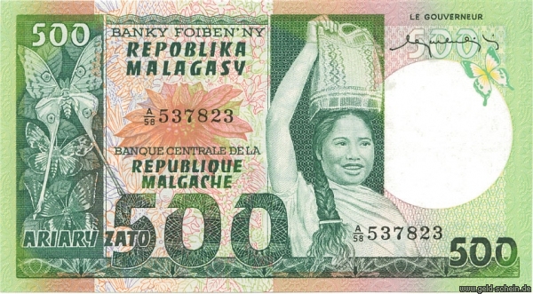 Madagaskar, P-64a, 500 Francs, 1974, Schmetterling.jpg