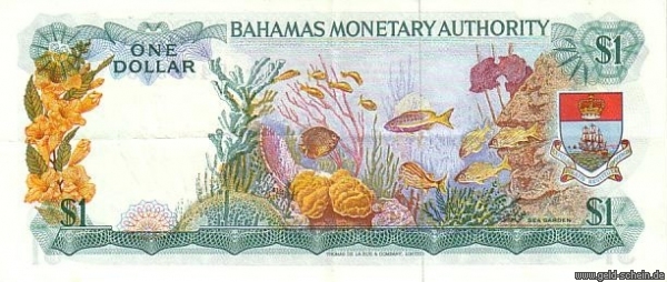 Datei:Bahamas, P-27a, 1 Dollar, 1968, tropische Fische.jpg