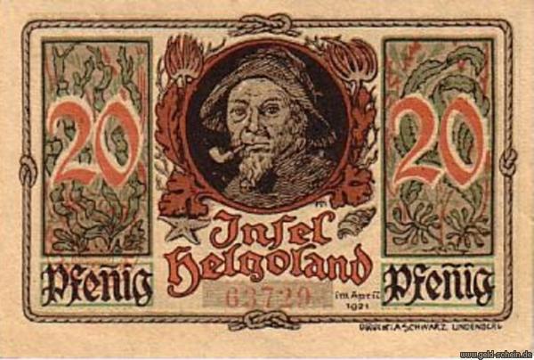 Lex Helgoland, 20 Pfennig, April 1921, Helgoländer Fischer.jpg