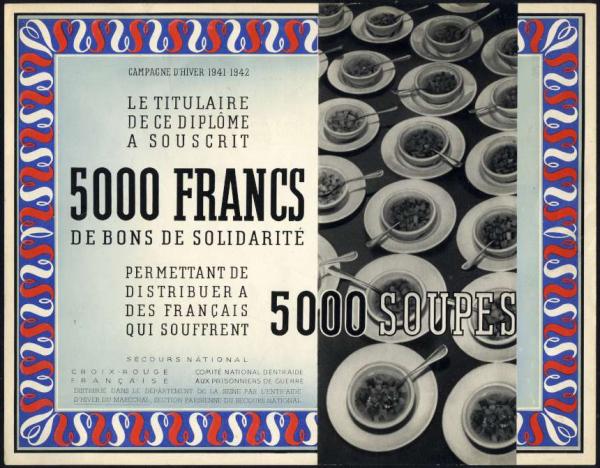 Datei:Secour National de France, Campagne d'Hiver 1941 - 1942. 5000 Francs - 5000 Soupes de Bons de Solidarité VS.jpg