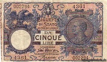 Lex Italien, P-23e, 5 Lire, 1904 - 1925, König.jpg