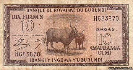 Burundi, P-9, 10 Francs, 1965, Zebu .jpg
