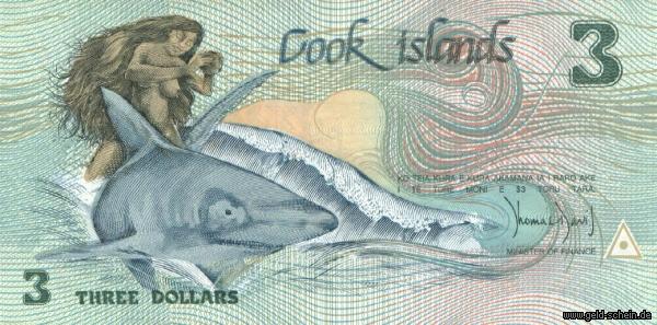 Cook-Inseln, P-3a, 3 Dollars, 1987, Hai.jpg