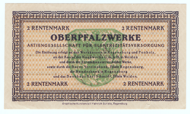 Datei:Regensburg Oberpfalzwerke 2 Rentenmark rs.png