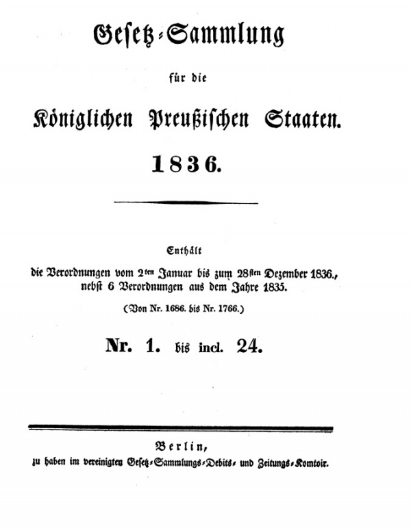 Preußische GesetzSammlung 1836 Moneypedia